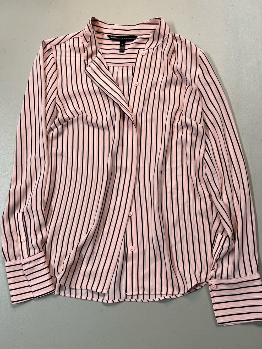 White House Black Market Pink Black Striped Button Front Blouse Size 0